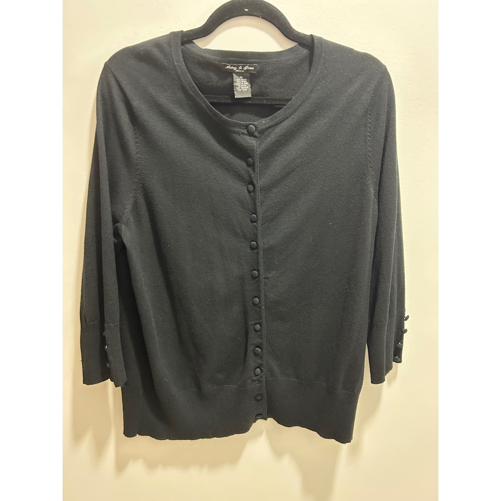 Audrey & Grace Black Button Front Cardigan‎ Sweater 3/4 Sleeve Plus Size 1X